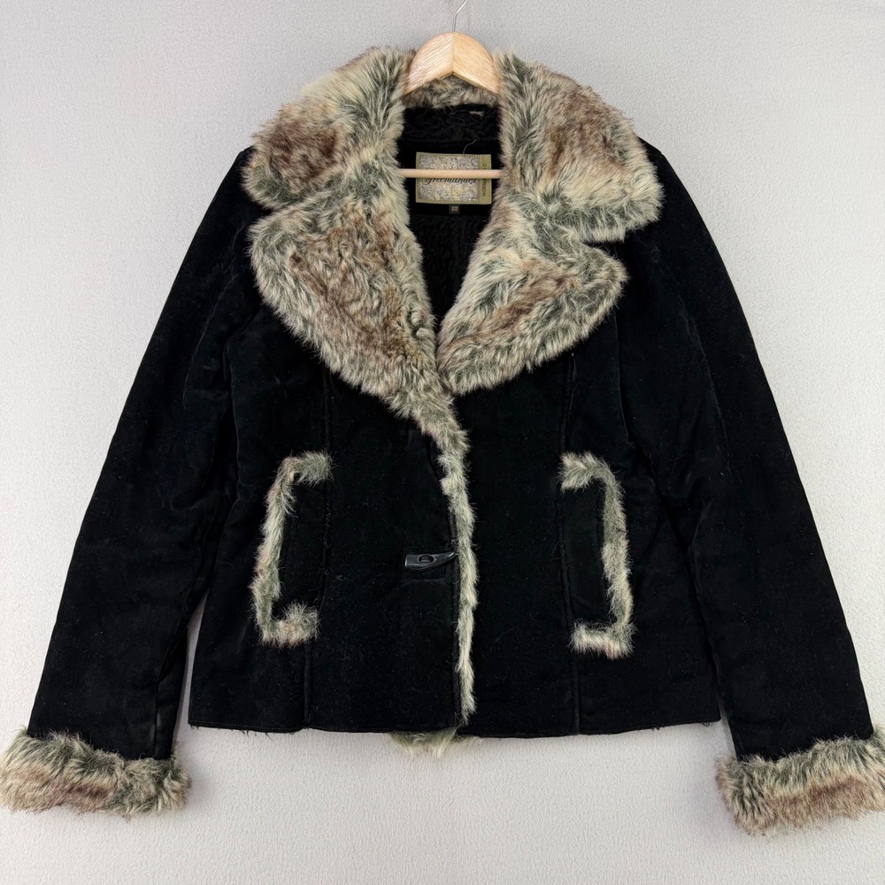 VTG Y2K Greenlander Normandic Jacket Women M Fur Trim Faux Suede Penny Lane